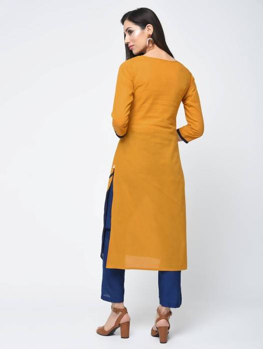 Aniyah Cotton Color Block Straight Kurta In Mustard Color (AN-102K) 