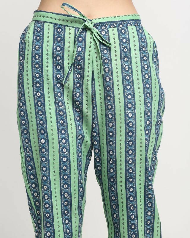 Aastha Fashion Women's Pista Green Cotton Jaipuri Printed Kurta with Trouser & Dupatta - Grab2buy