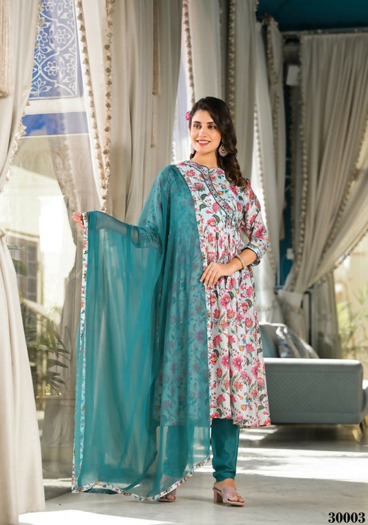 Designer Stylish Mid Night Blue Rubi Silk Stitched Suit With Dupatta - Kiyara