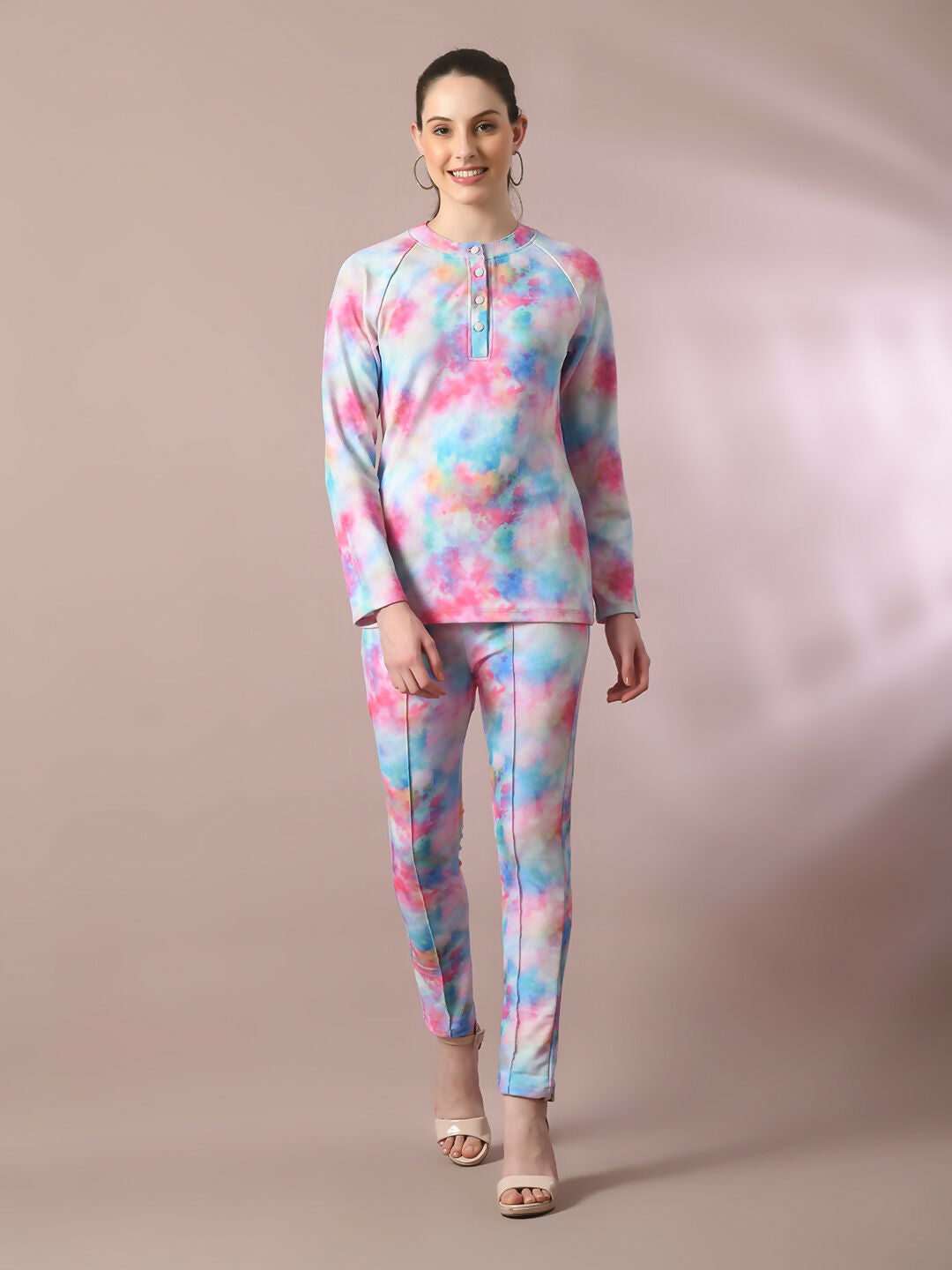Myshka Women's Multi Printed Round Neck Party Top With Trousers Co-ord set 