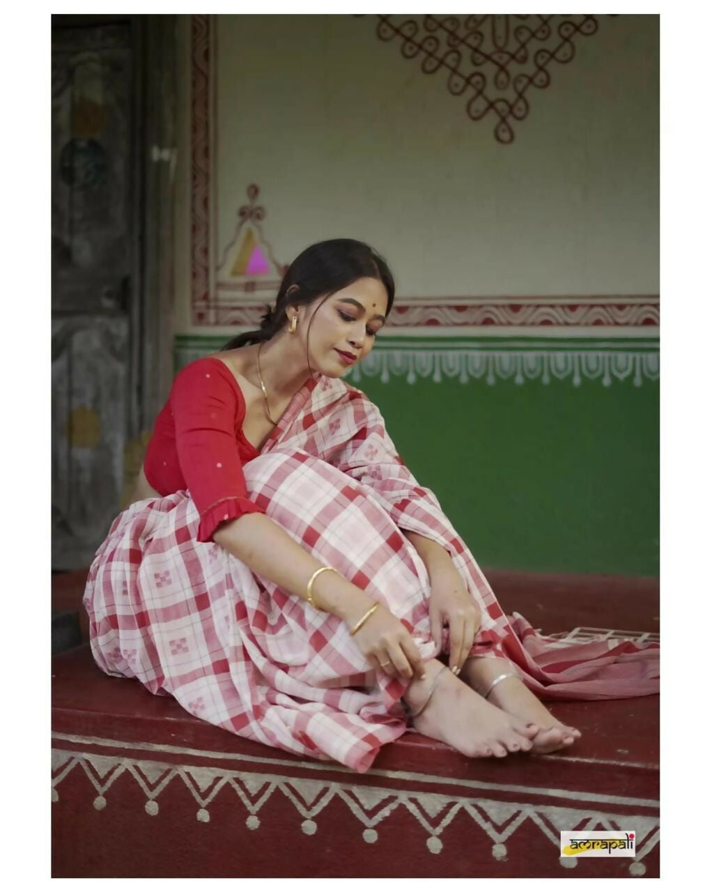 Exclusive Collection Beautiful Check Red Pure Cotton Woven Handloom Grab2Buy With Running Blouse Piece 