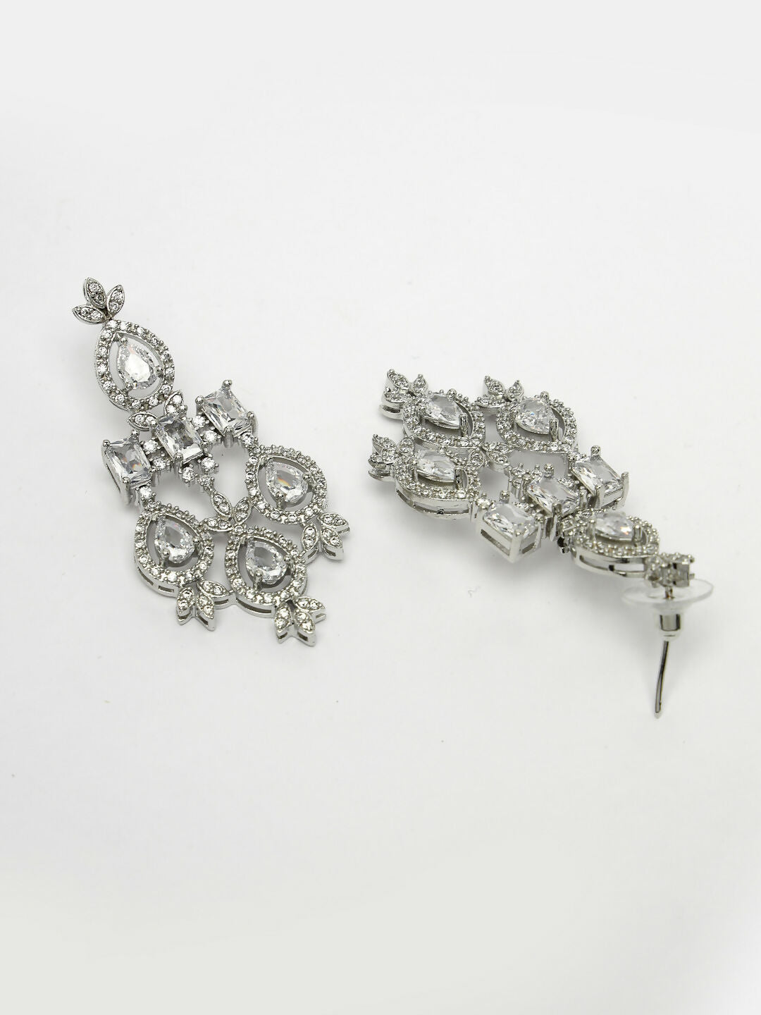 NVR Women's Silver-Plated Cubic Zirconia Studded Handcrafted Jewellery Set - Grab2buy