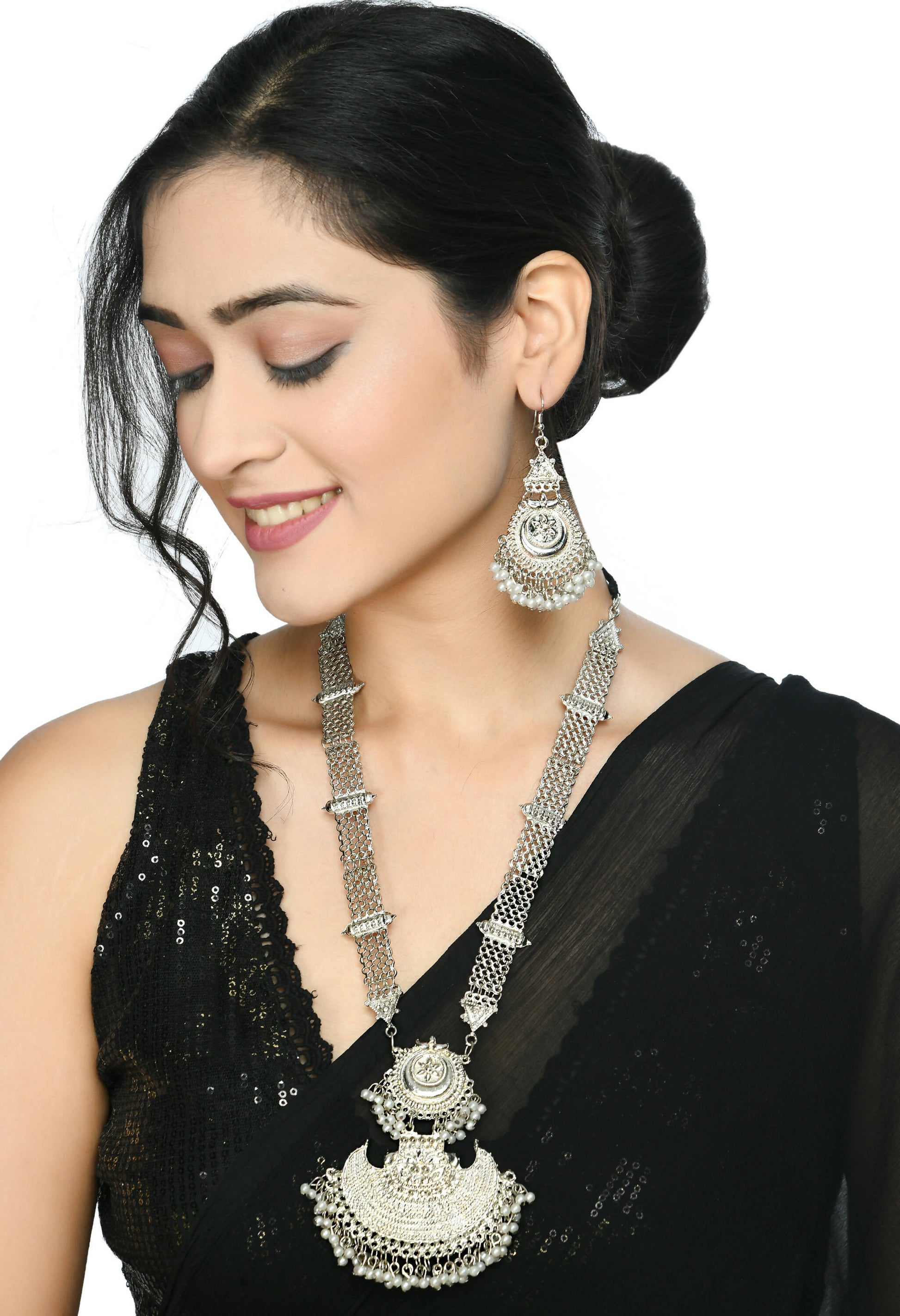 Mominos Fashion Johar Kamal Silver-Plated Brass Finish Rani Haar Statement Necklace For Women - Grab2buy