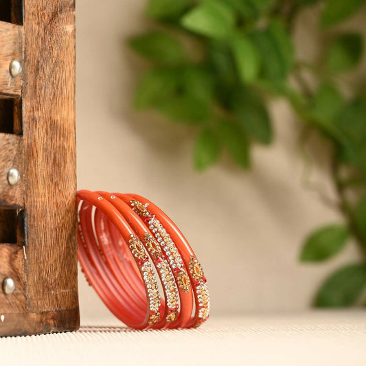 Afast Elegant Bridal & Wedding Party Fashion Bangle/Kada Set, Orange, Glass, Pack Of 8 Model No- A29 | Grab2Buy