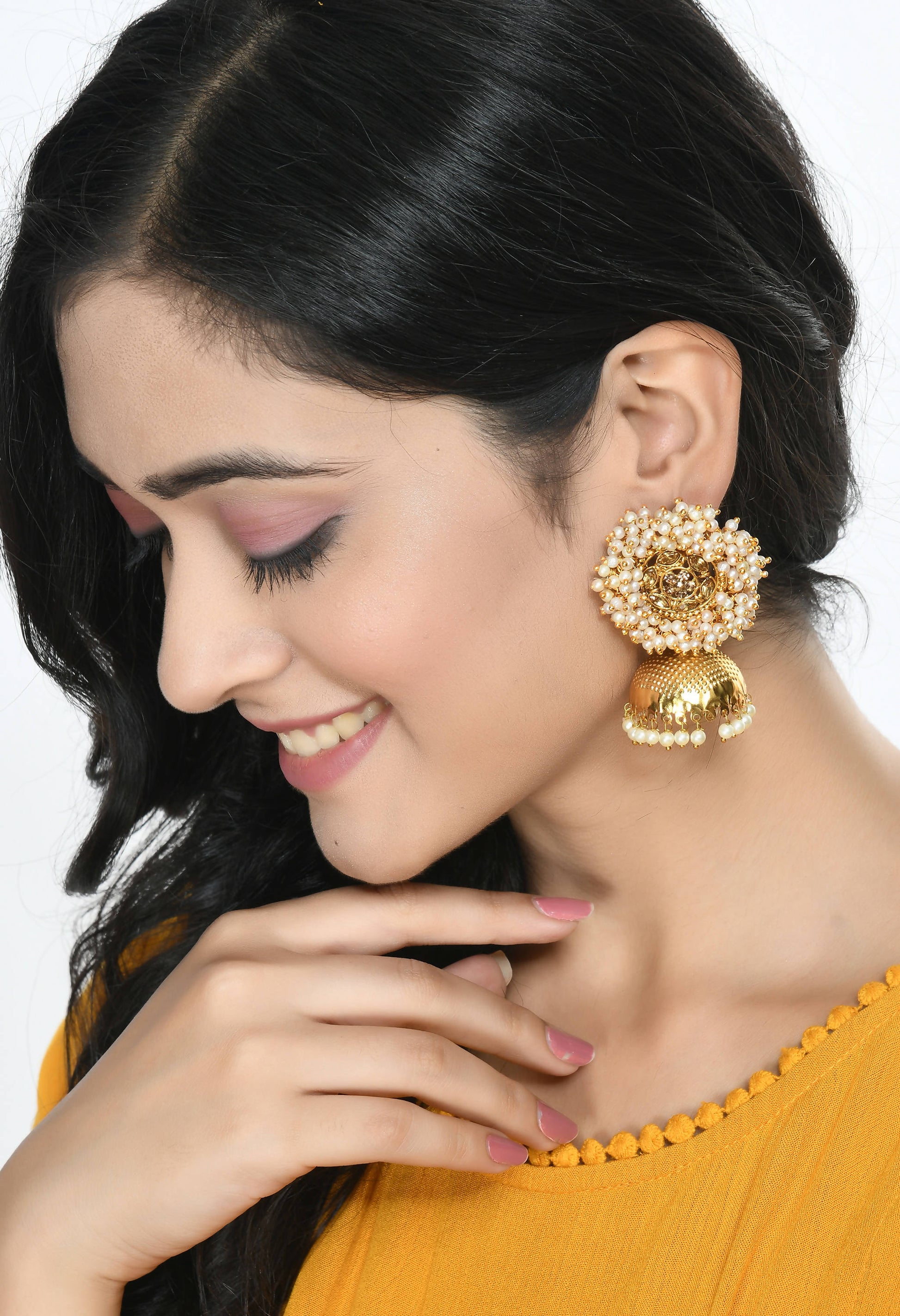 Mominos Fashion Johar Kamal Gold-Polished & Bead Party Wear Jhumka | Grab2Buy
