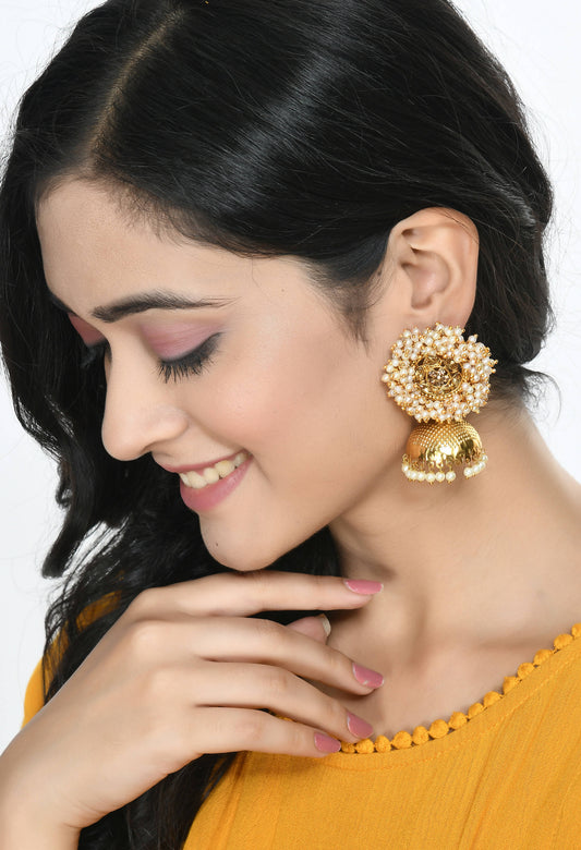 Mominos Fashion Johar Kamal Gold-Polished & Bead Party Wear Jhumka | Grab2Buy