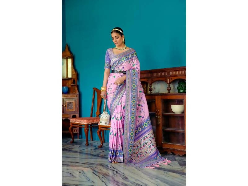 Aastha Fashion Women's Baby Pink Paithani Silk Meenakari Zari Woven Saree with Blouse - Grab2buy