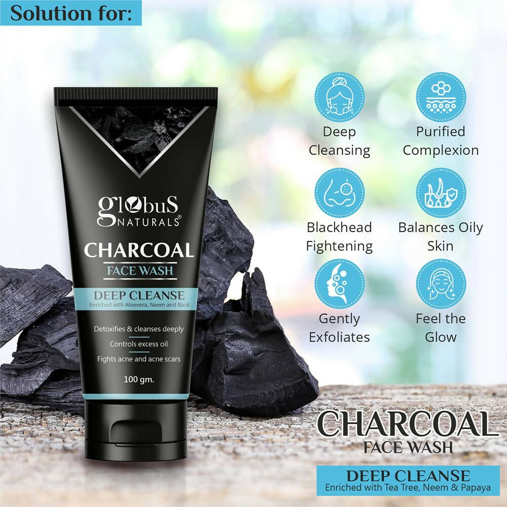Globus Naturals Anti Pollution & Anti Acne Charcoal Face Wash - Grab2buy