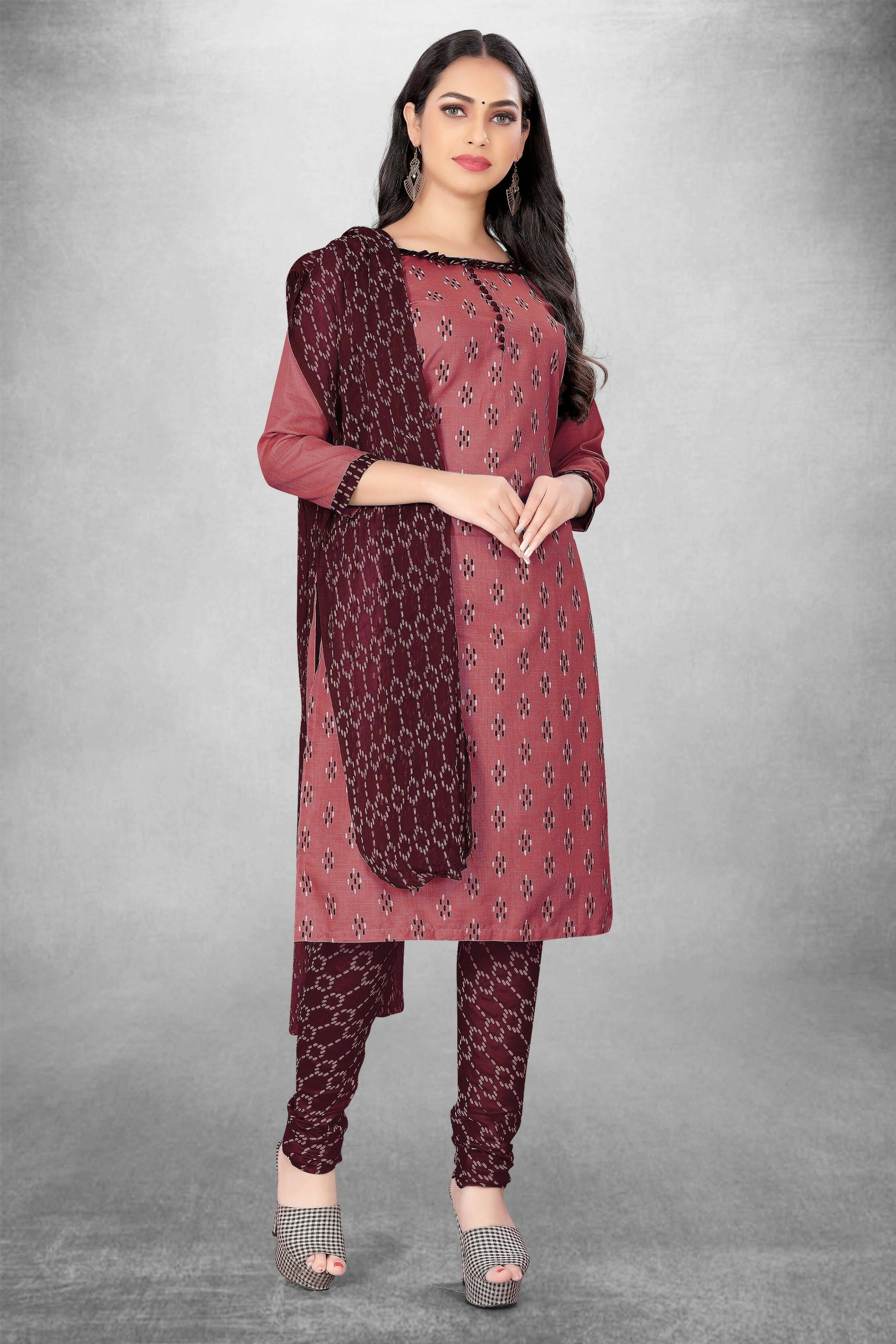 Pink Cotton Printed Unstitched Dress Material - Amara