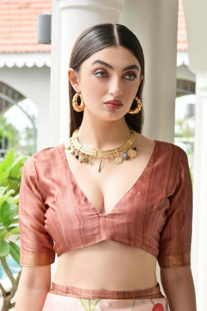 Vishnu Weaves Women's Coffee Satin Silk Printed Grab2Buy with Blouse 