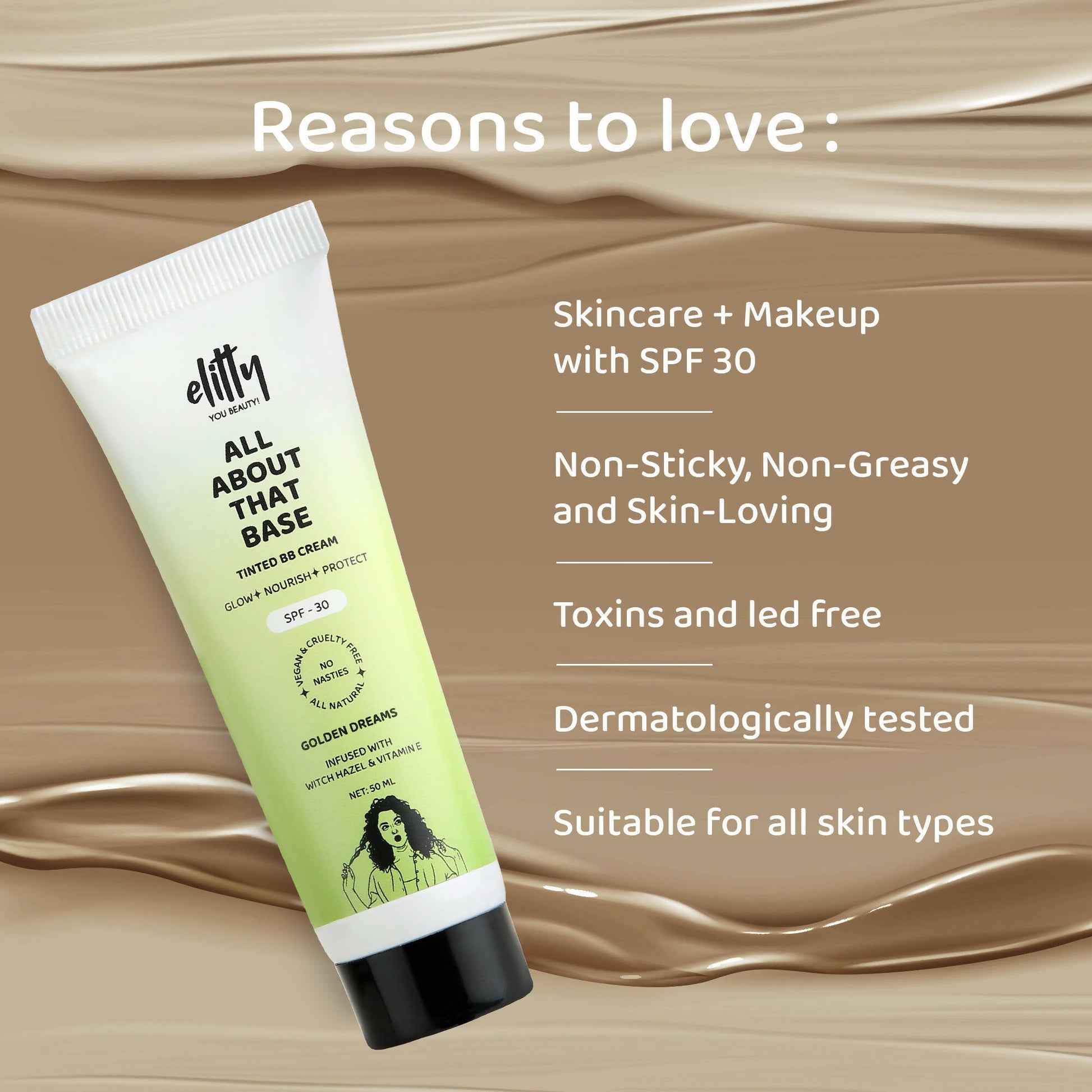 Elitty All About That Base Tinted BB Cream with SPF 30 - Golden Dreams (Deep)