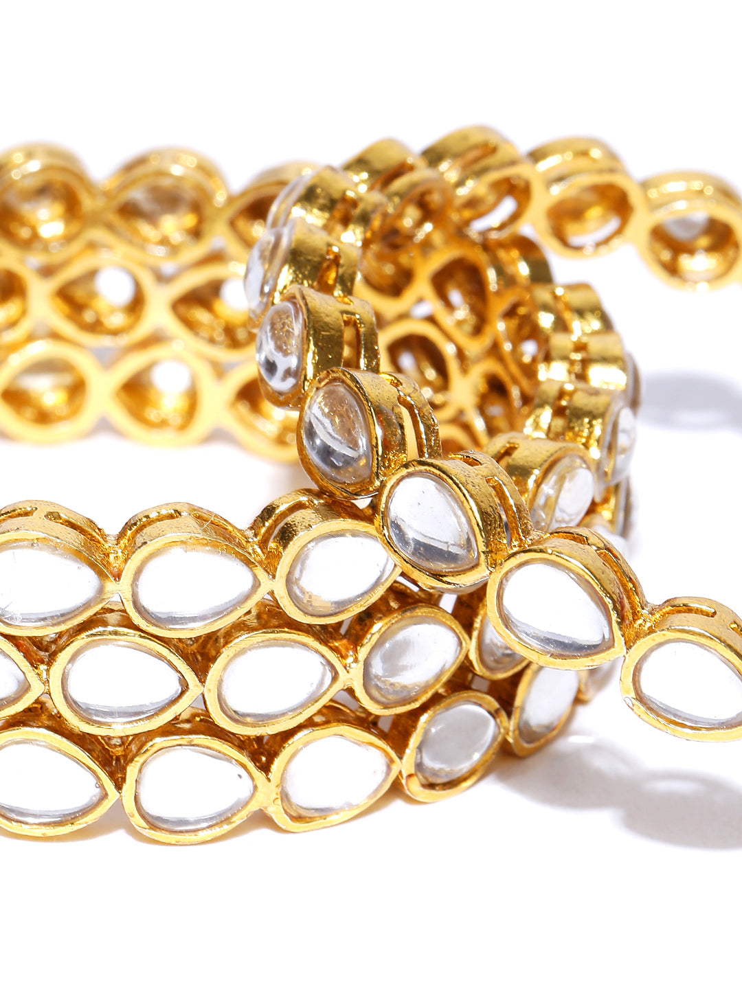 Priyaasi Women Set of 4 Gold-Polished Drop Shaped Kundan Studded Bangles 