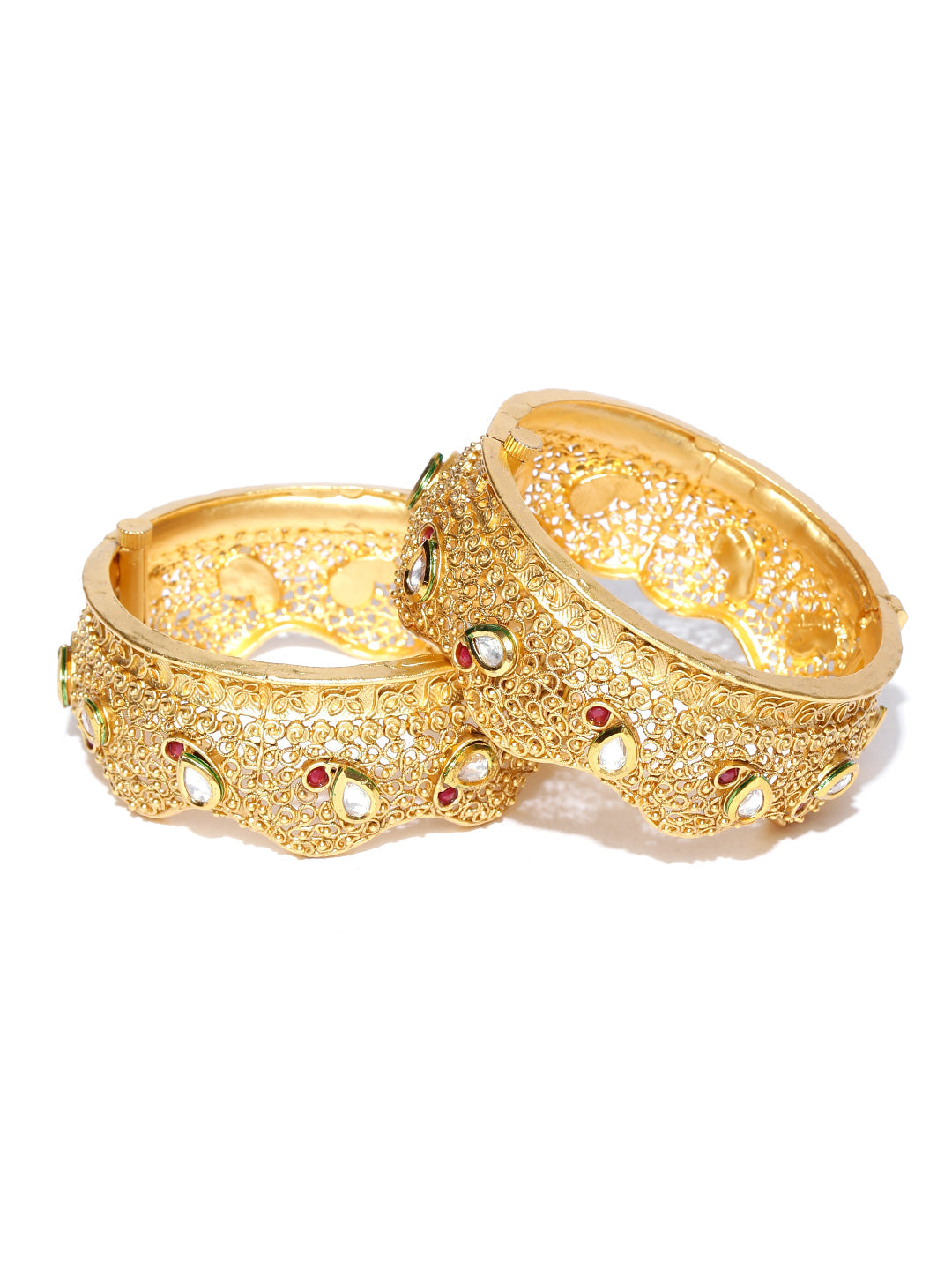 Priyaasi Women Vintage Style Gold-Polished Copper Kadaa Bangles 