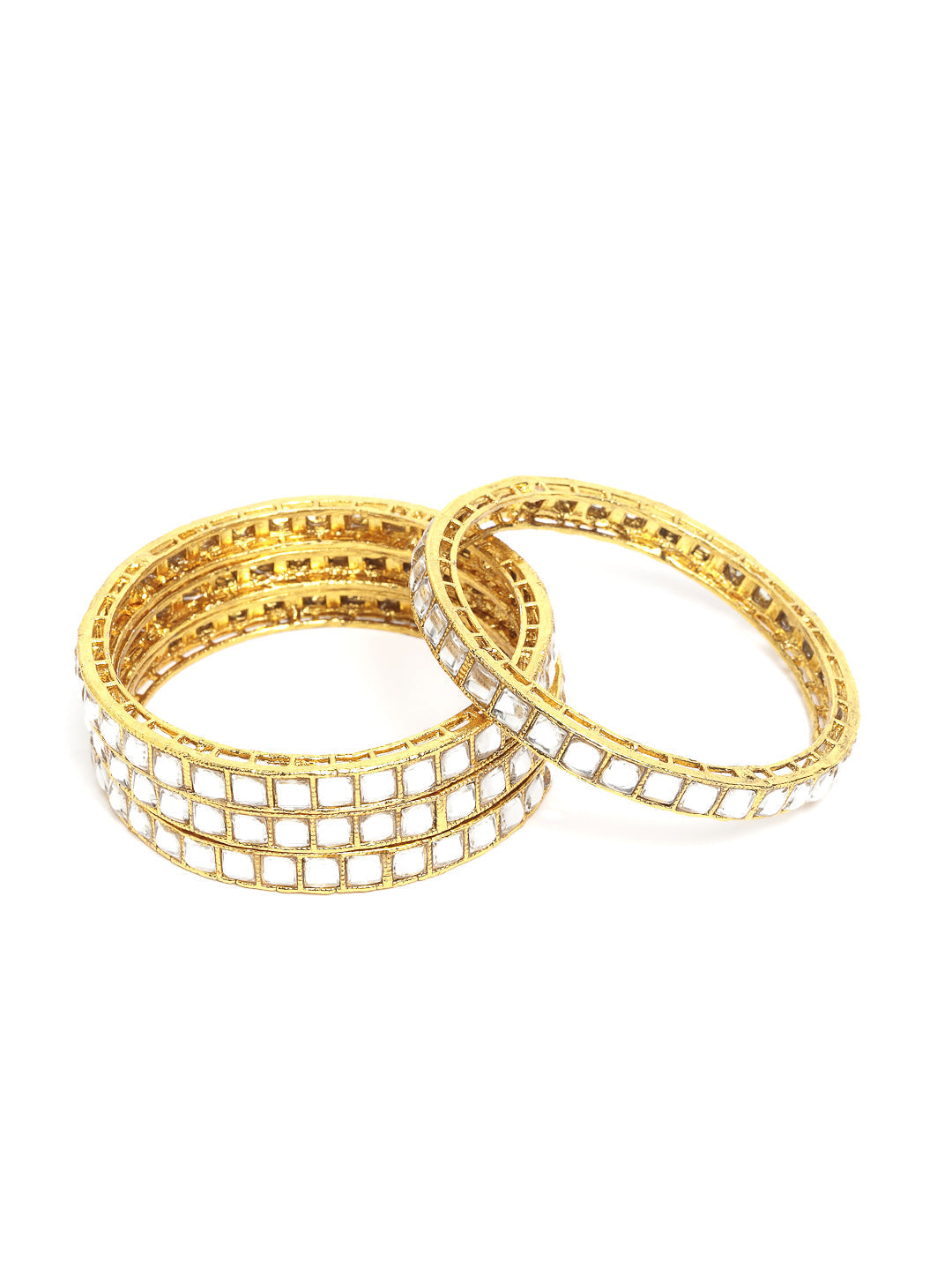 Priyaasi Women Set of 4 Gold-Polished Kundan Studded Bangles 