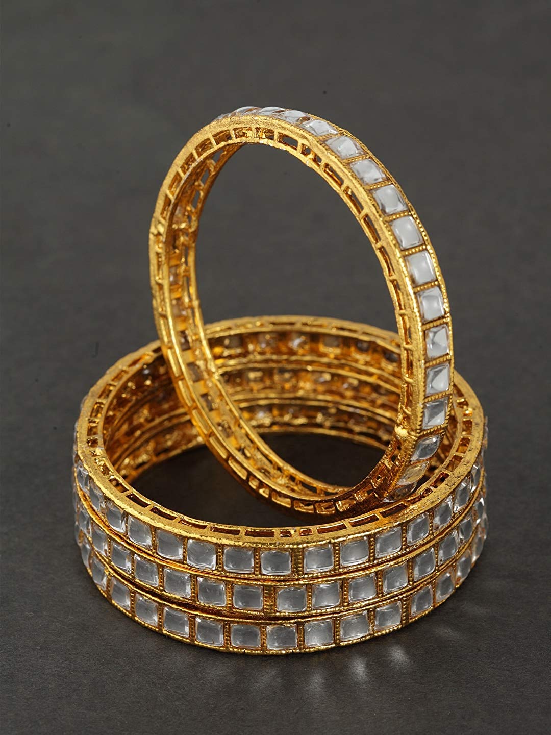 Priyaasi Women Set of 4 Gold-Polished Kundan Studded Bangles 