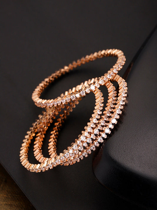 Priyaasi Women Set Of 4 Rose Gold-Polished American Diamond Studded Bangles 