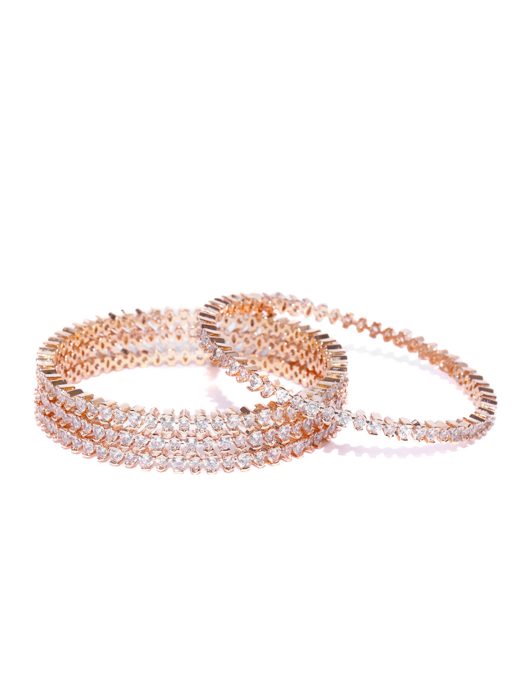 Priyaasi Women Set Of 4 Rose Gold-Polished American Diamond Studded Bangles 