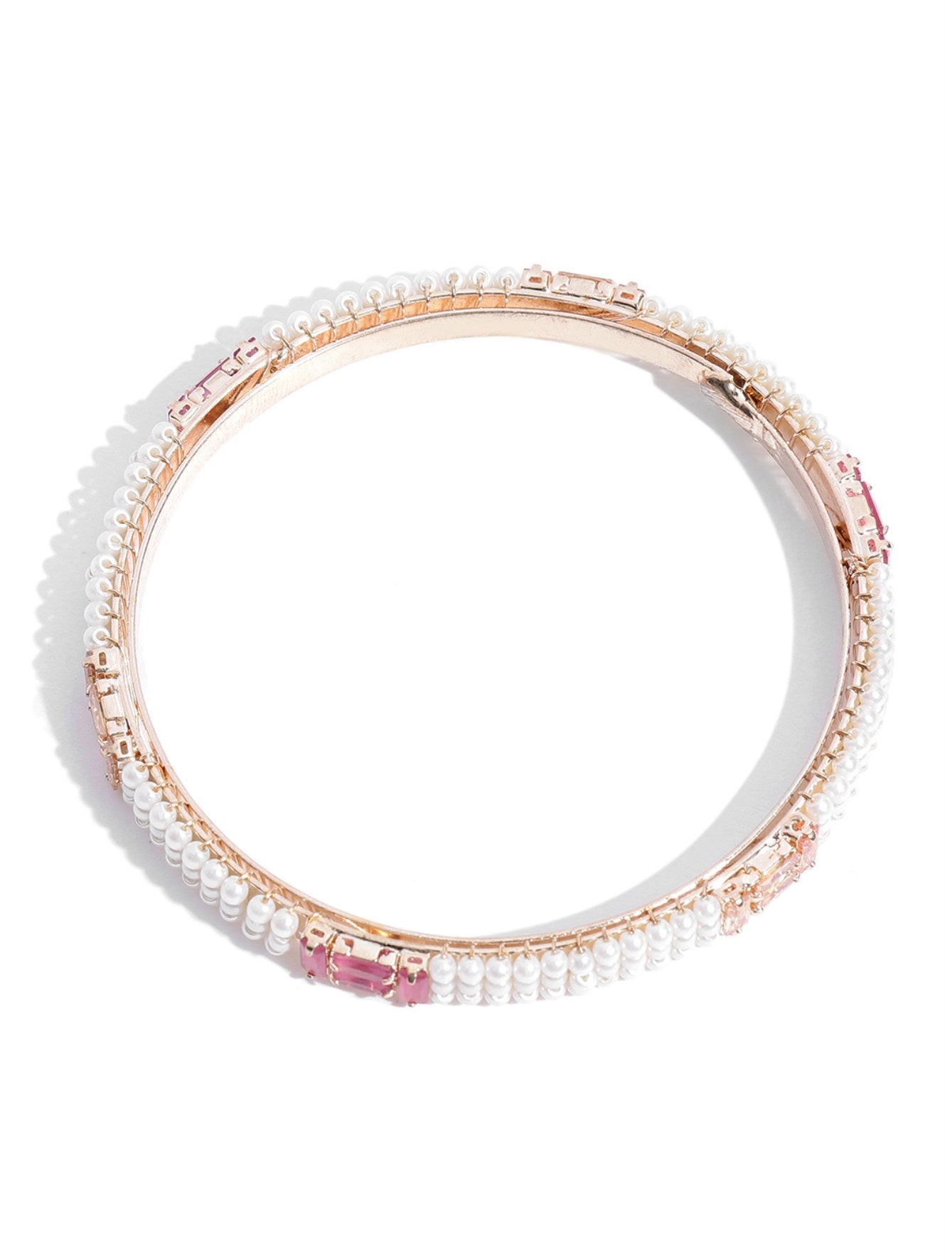 Priyaasi Women Set Of 2 Gold-Polished Pearls and Stones Studded Bangles in Pink and White Color 