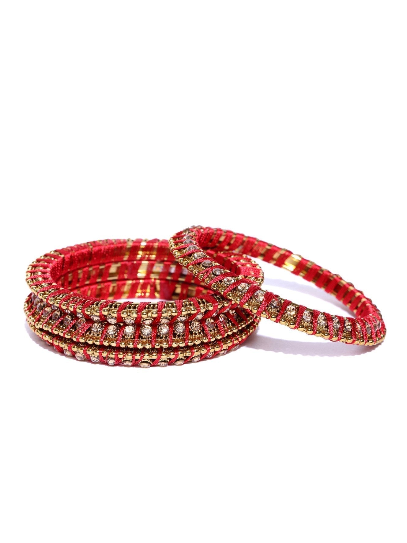 Priyaasi Women Set Of 4 Stones Studded Silk Threaded Bangles in Maroon Color 