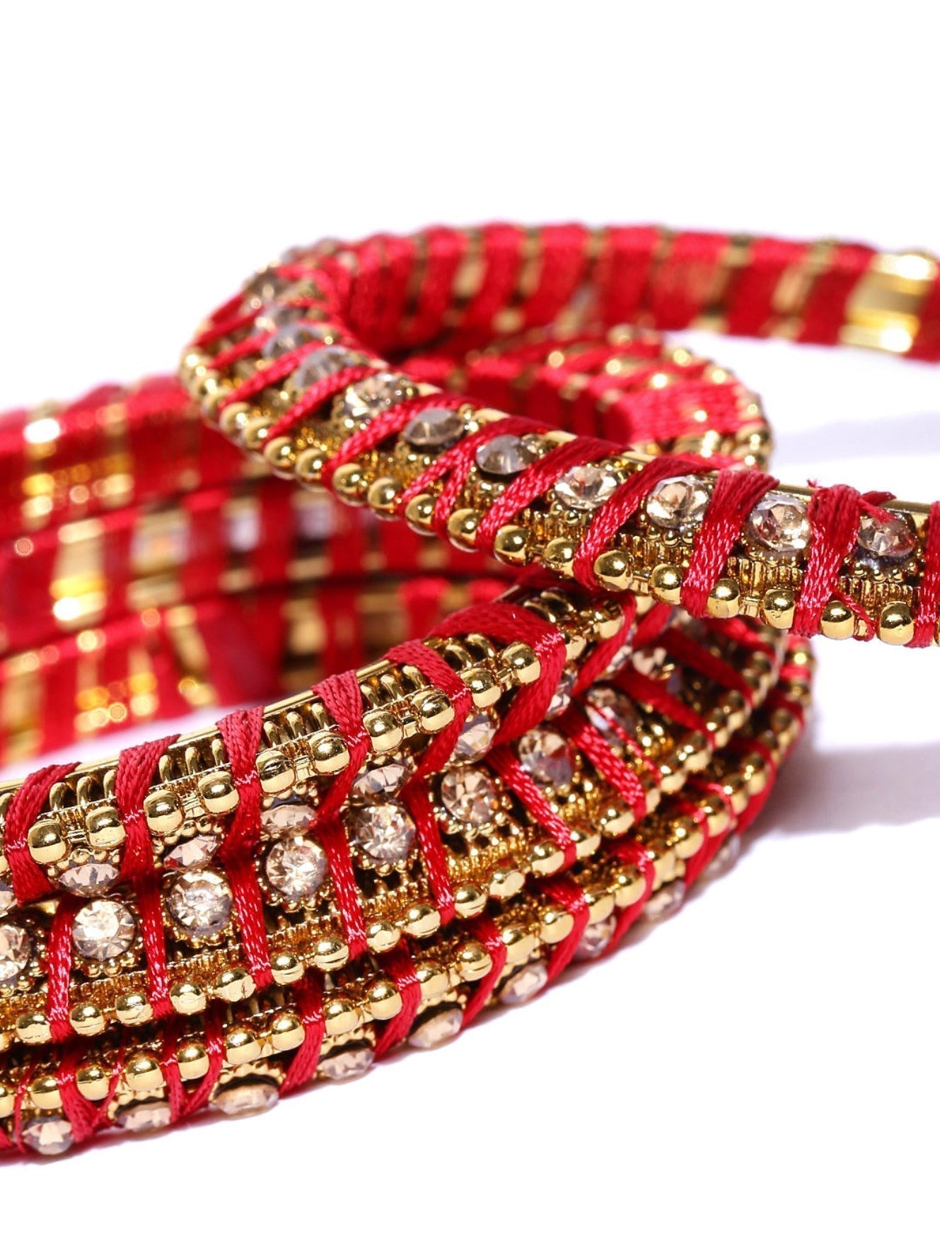 Priyaasi Women Set Of 4 Stones Studded Silk Threaded Bangles in Maroon Color 