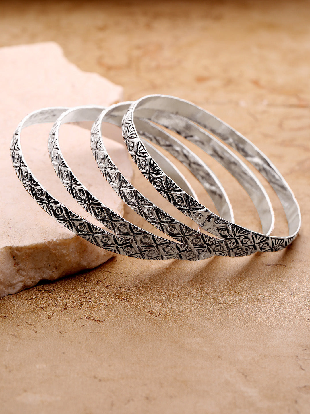 Priyaasi Women Set Of 4 Oxidised Silver Plated Beautiful Design Bangles | Grab2Buy