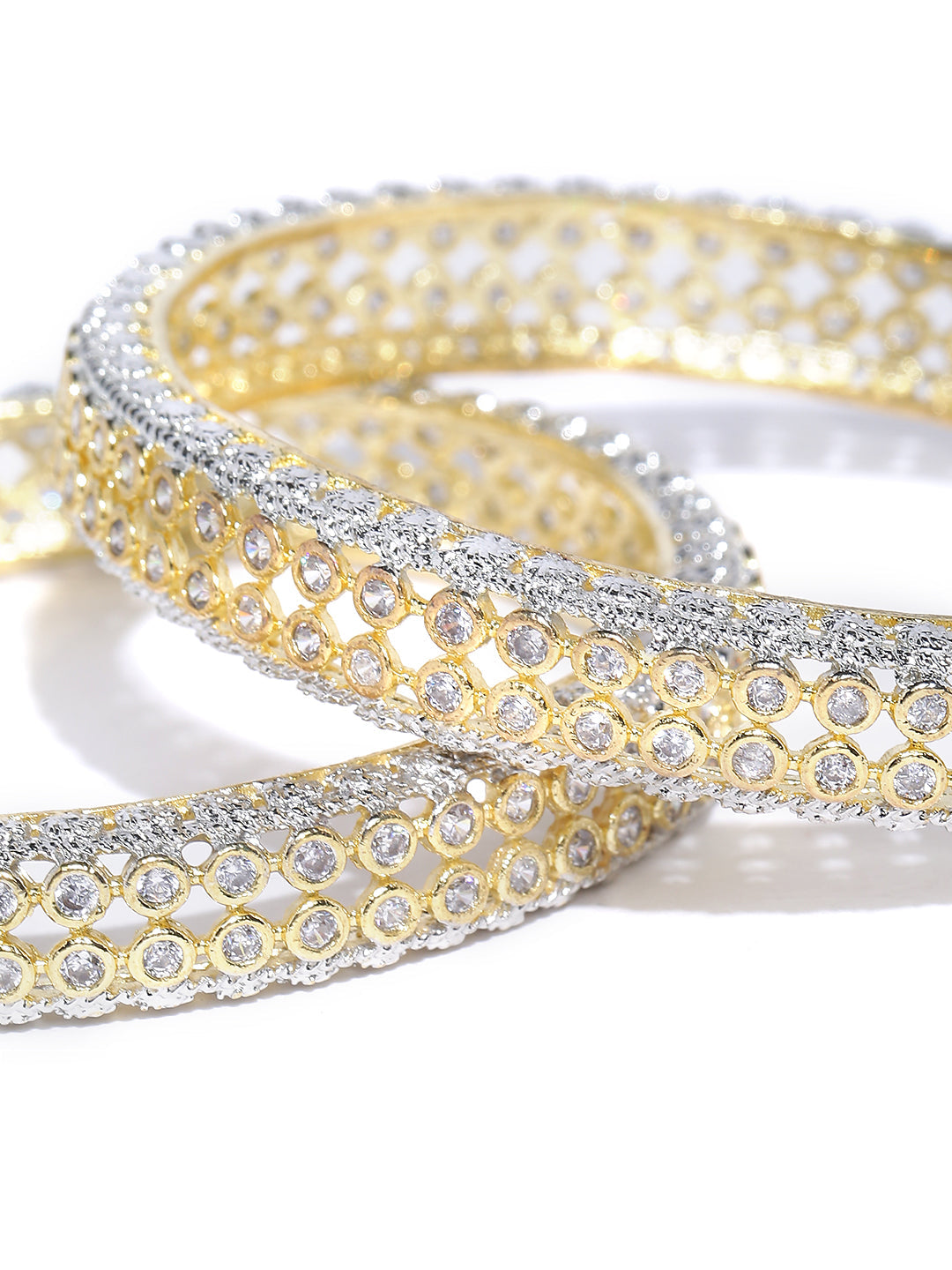 Priyaasi Women Set Of 2 Dual-Toned American Diamond Studded Bangles 