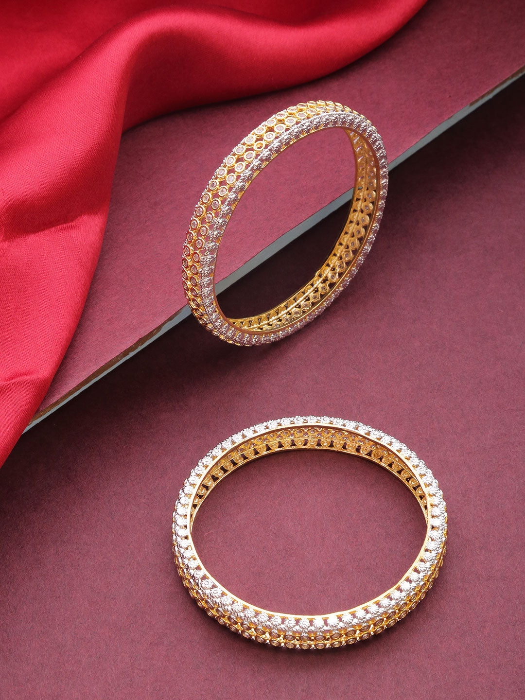 Priyaasi Women Set Of 2 Dual-Toned American Diamond Studded Bangles | Grab2Buy