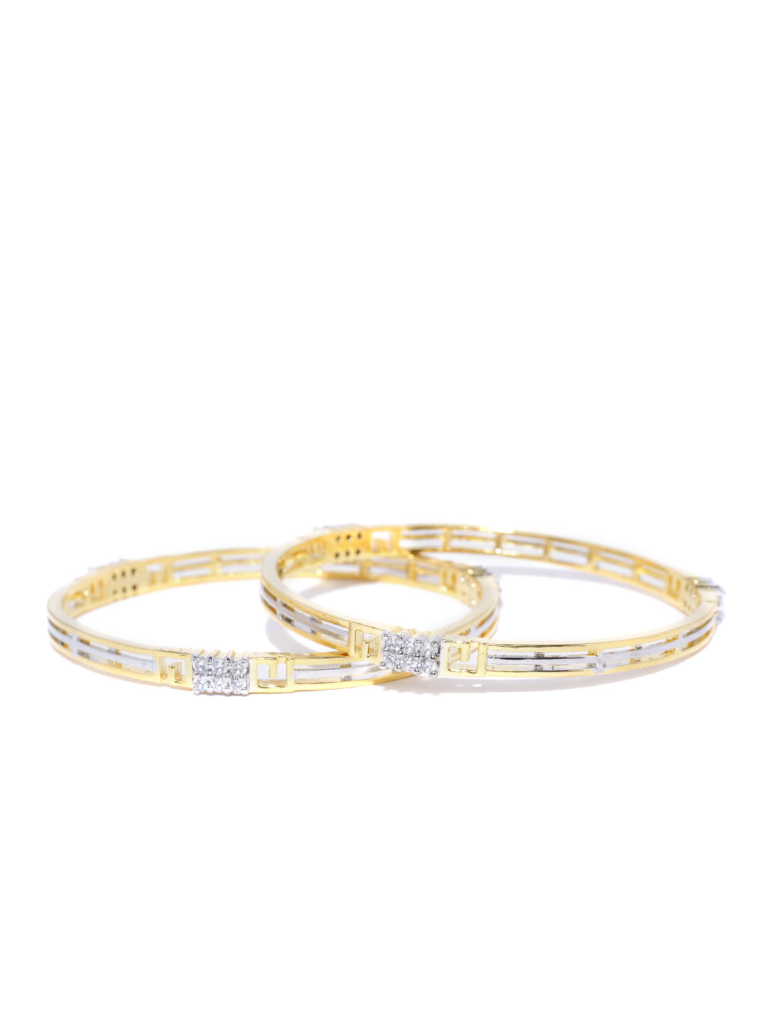 Priyaasi Women Dual Toned AD Studded Geometric Pattern Bangles Set Of 2 
