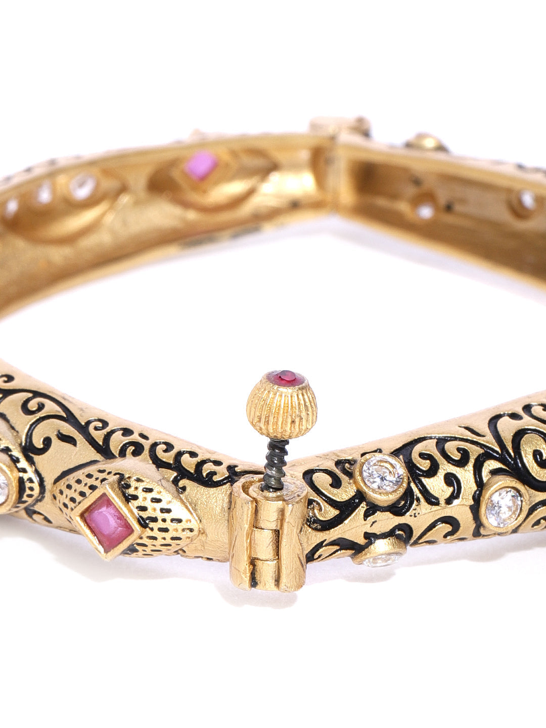 Priyaasi Women Gold-Polished American Diamond & Ruby Studded Openable Bangle 