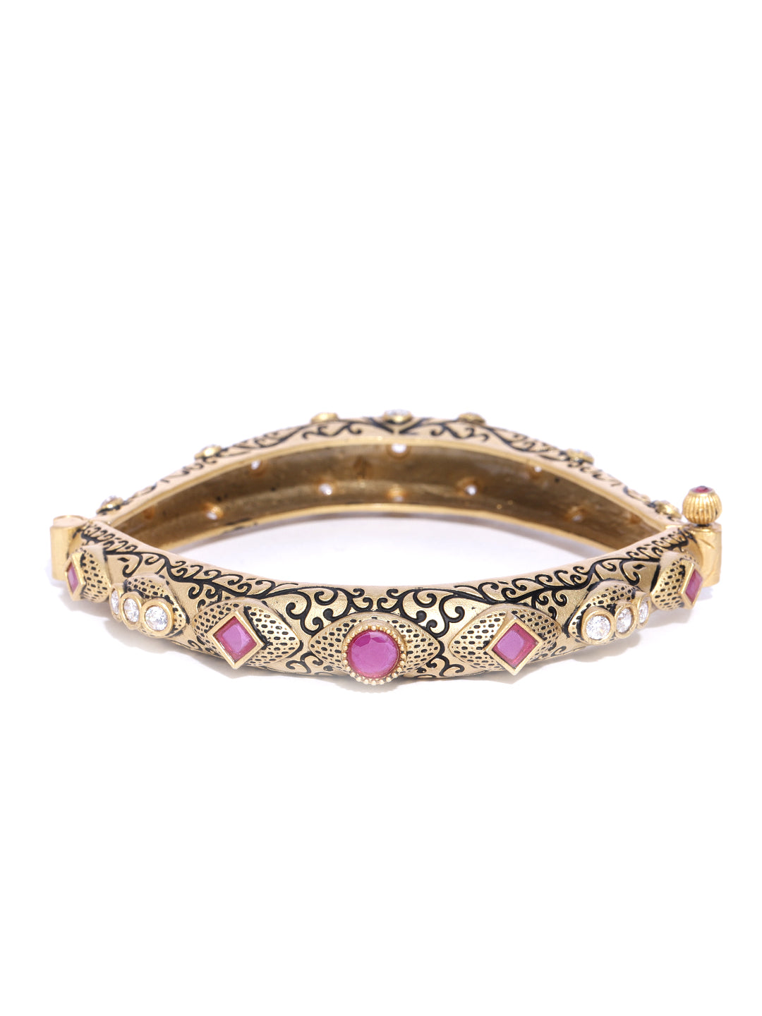 Priyaasi Women Gold-Polished American Diamond & Ruby Studded Openable Bangle 