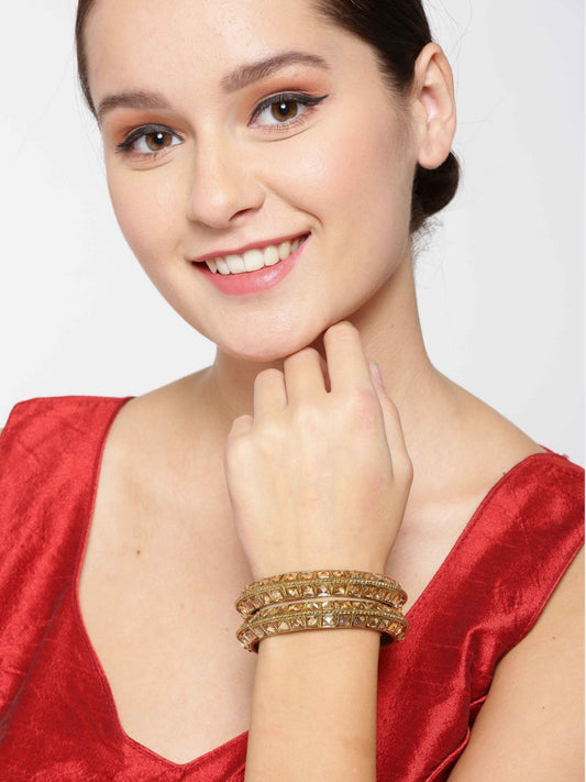 Priyaasi Women Set Of 2 Gold-Polished Stones Studded Bangles 