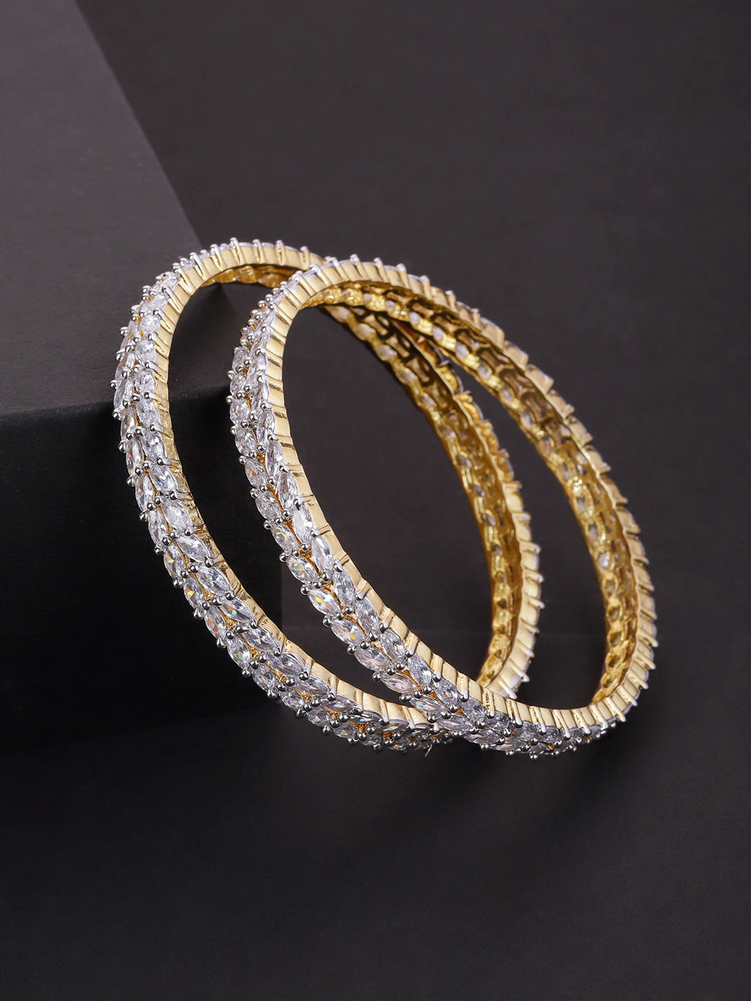 Priyaasi Women Set Of 2 Gold-Polished American Diamond Studded Bangles 