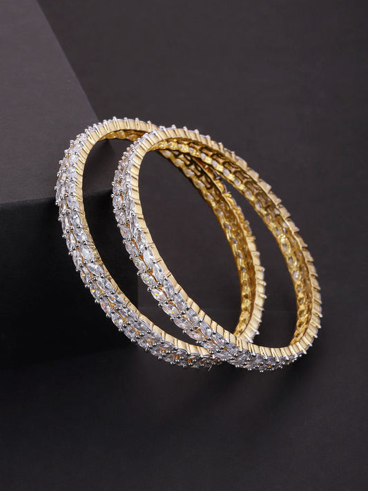 Priyaasi Women Set Of 2 Gold-Polished American Diamond Studded Bangles 