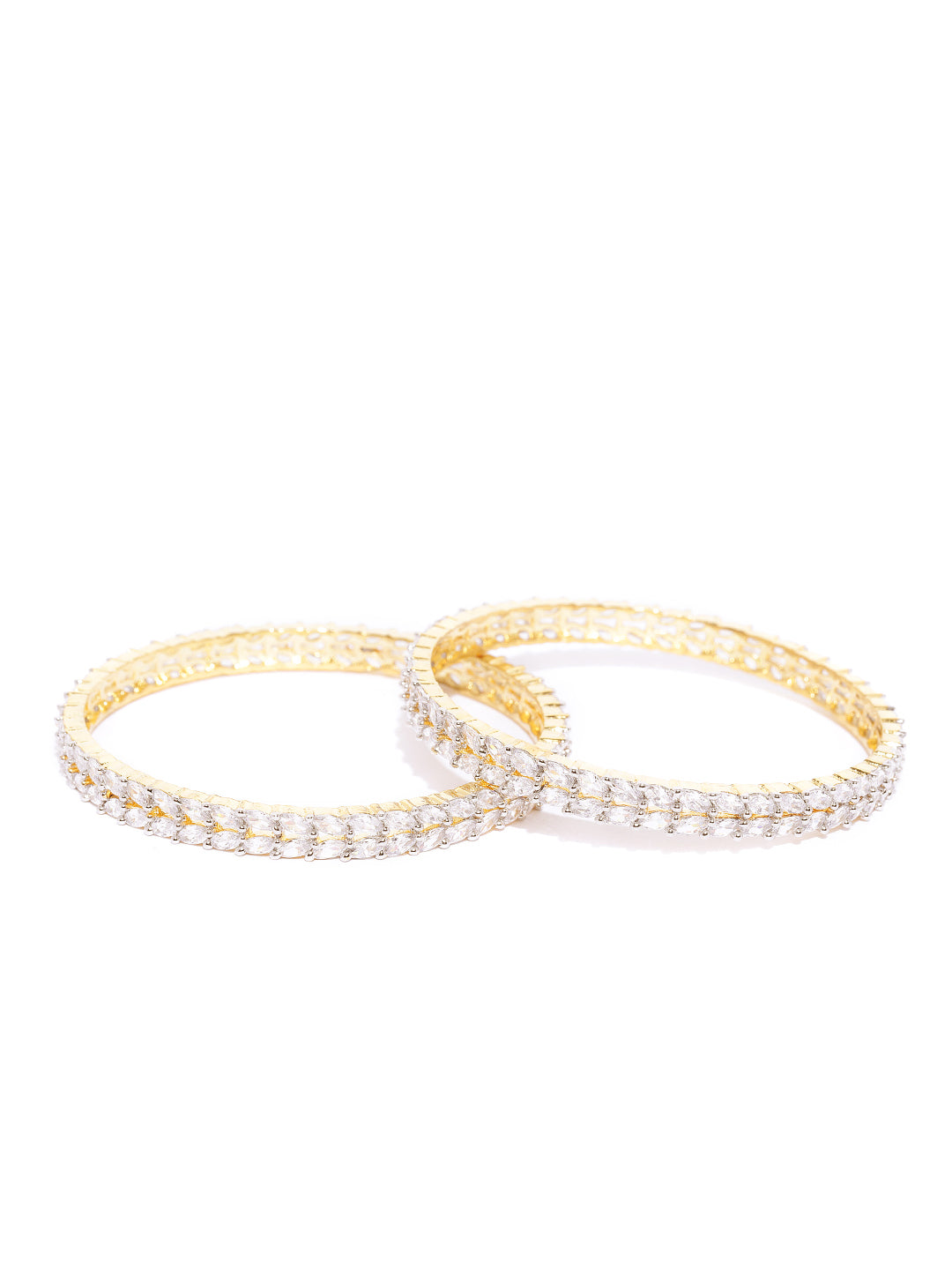 Priyaasi Women Set Of 2 Gold-Polished American Diamond Studded Bangles 