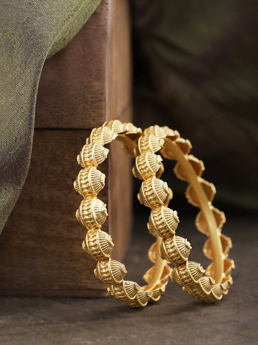 Priyaasi Women Set Of 2 Gold-Plated Textured Bangles - Grab2buy