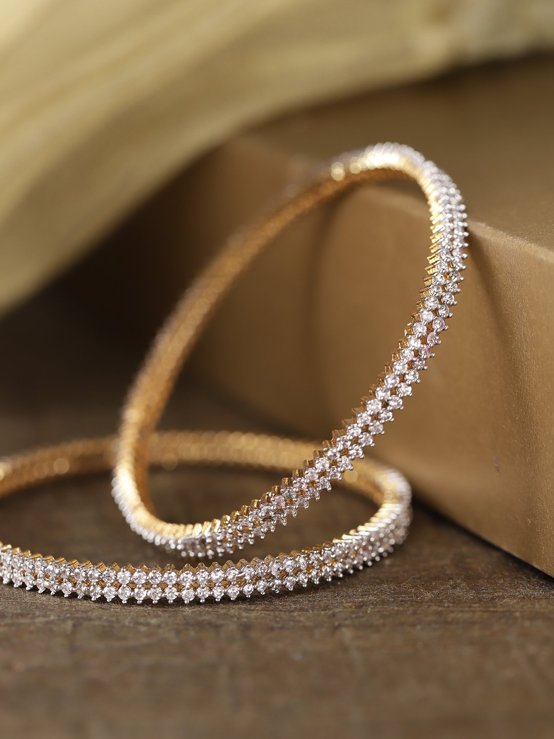 Priyaasi Women 2 Gold-Polished White Bangle 