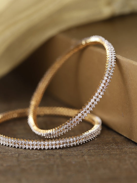 Priyaasi Women 2 Gold-Polished White Bangle 