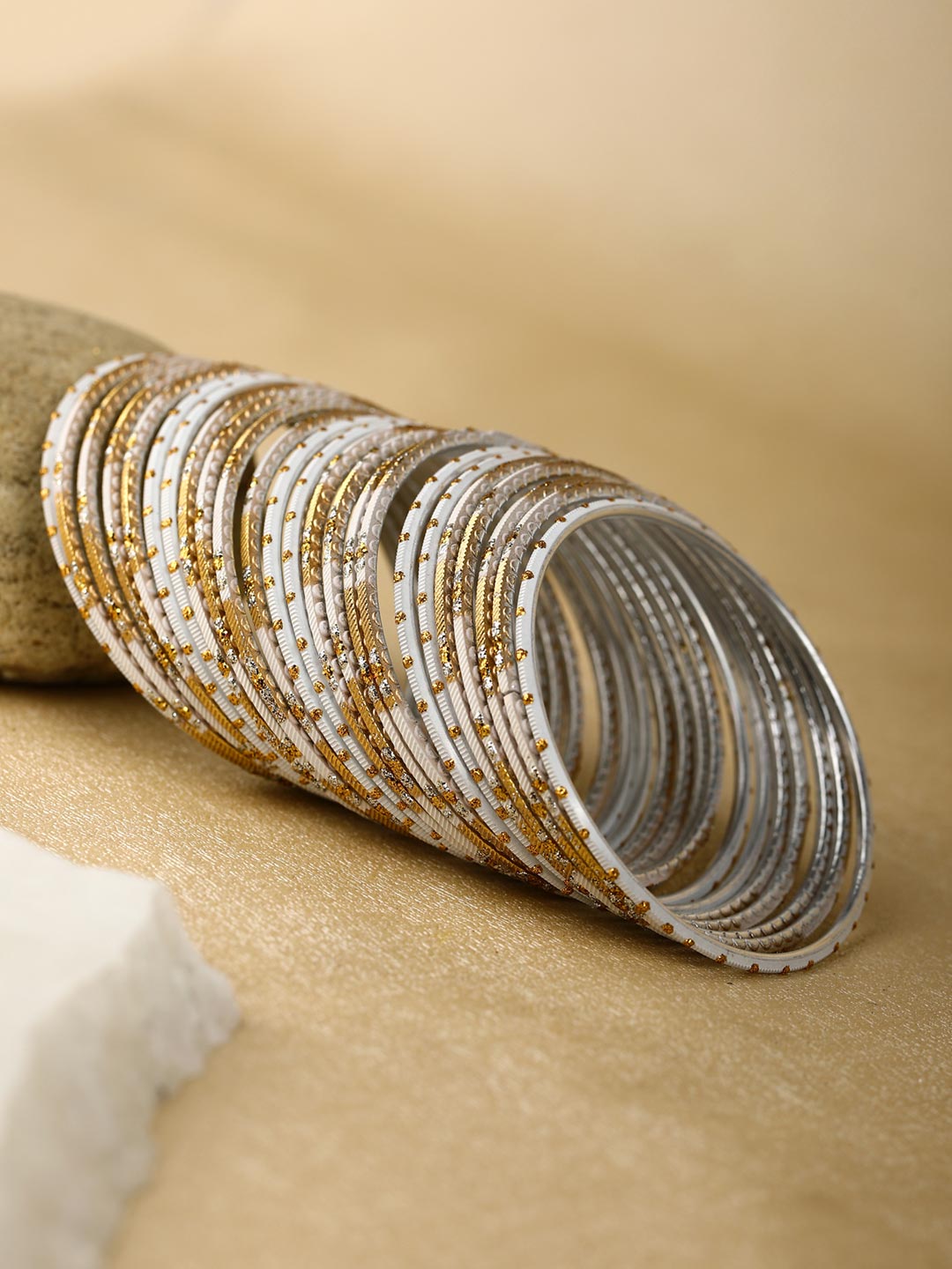 Priyaasi Women White & Golden Set of 24 Bangles 