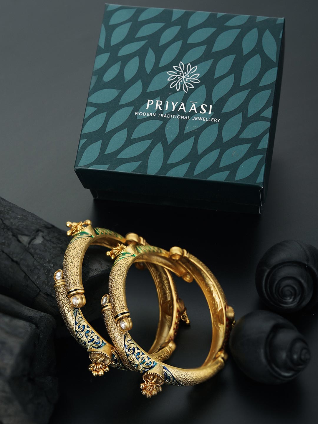 Priyaasi Women Multi-Color Ghungroo Gold-Polished Set of 2 Bangle Set 
