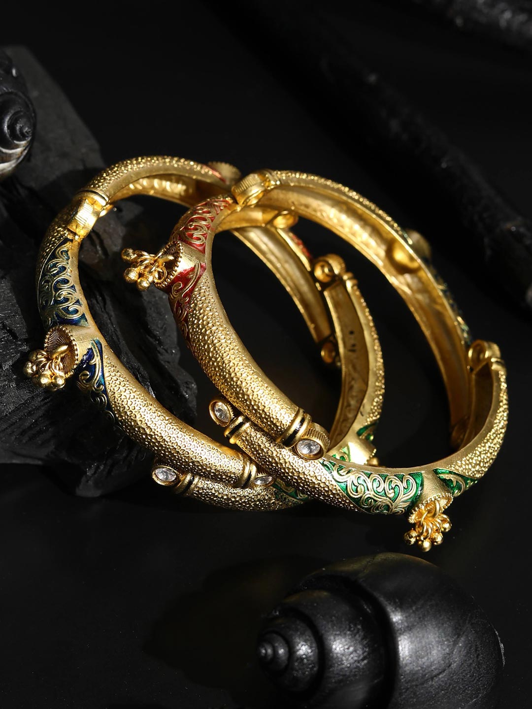 Priyaasi Women Multi-Color Ghungroo Gold-Polished Set of 2 Bangle Set | Grab2Buy