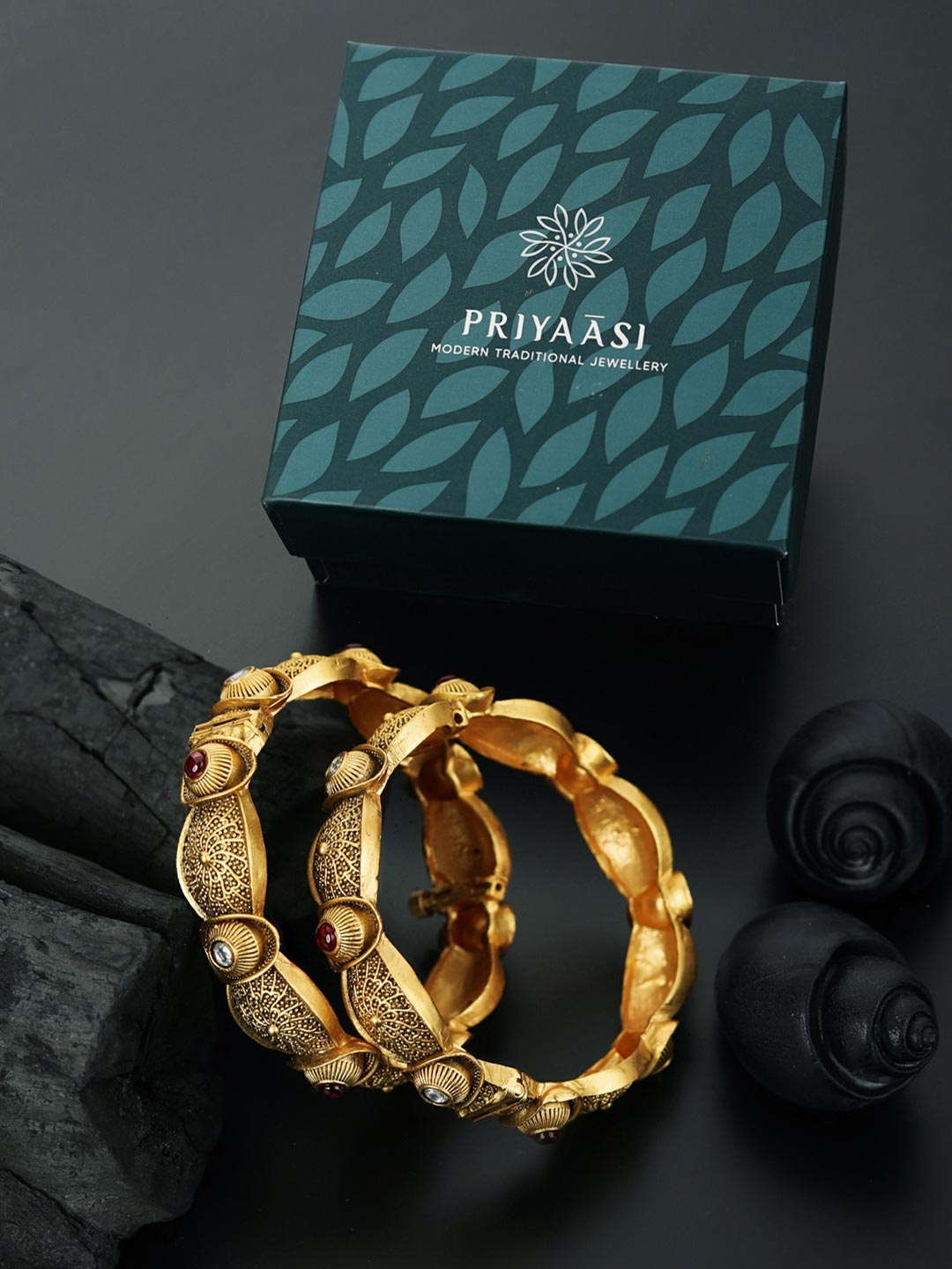 Priyaasi Women Artificial Stones Gold-Polished Set of 2 Bangle Set 