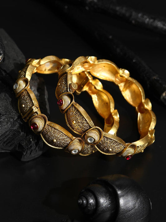 Priyaasi Women Artificial Stones Gold-Polished Set of 2 Bangle Set | Grab2Buy