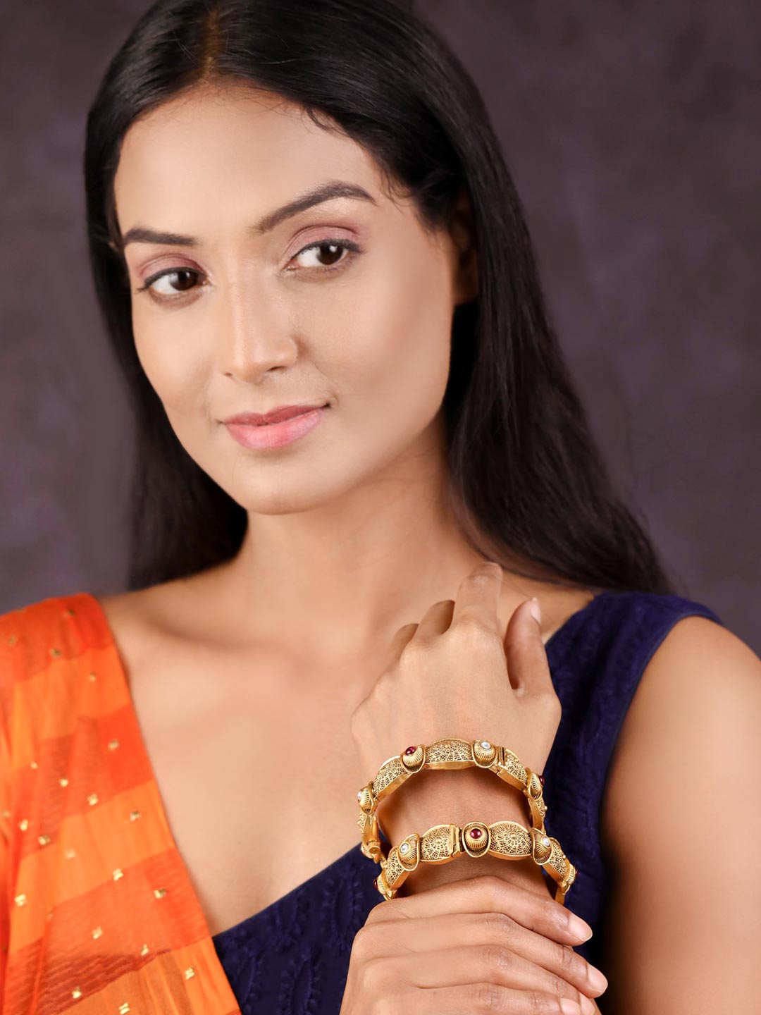 Priyaasi Women Artificial Stones Gold-Polished Set of 2 Bangle Set 