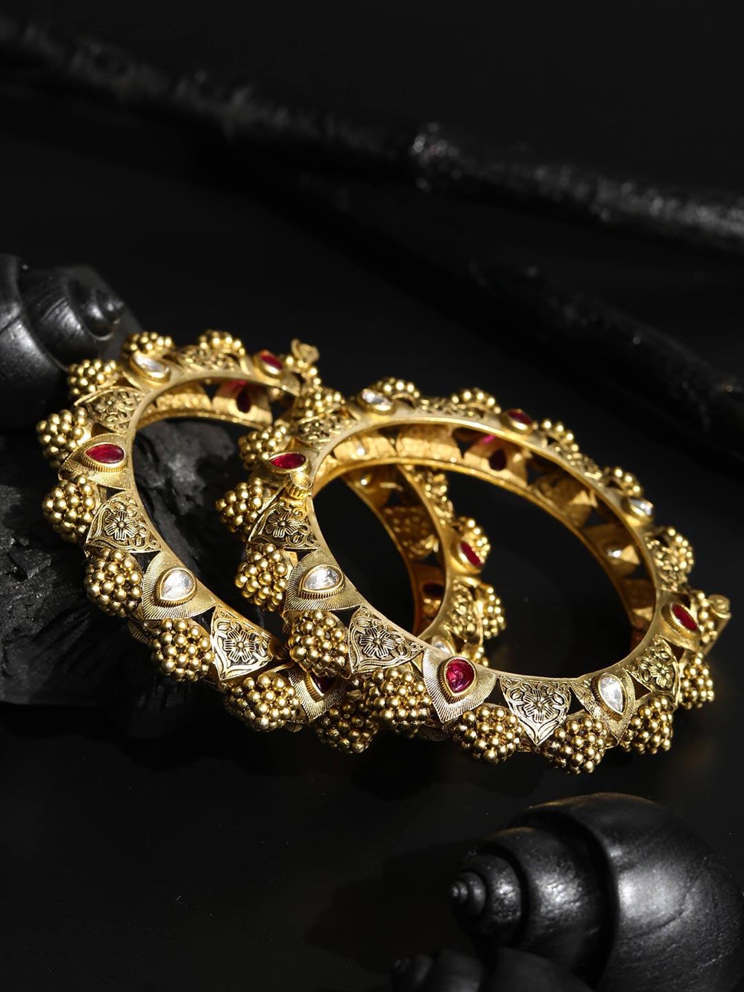 Priyaasi Women Ruby Kundan Gold-Polished Set of 2 Bangle Set 