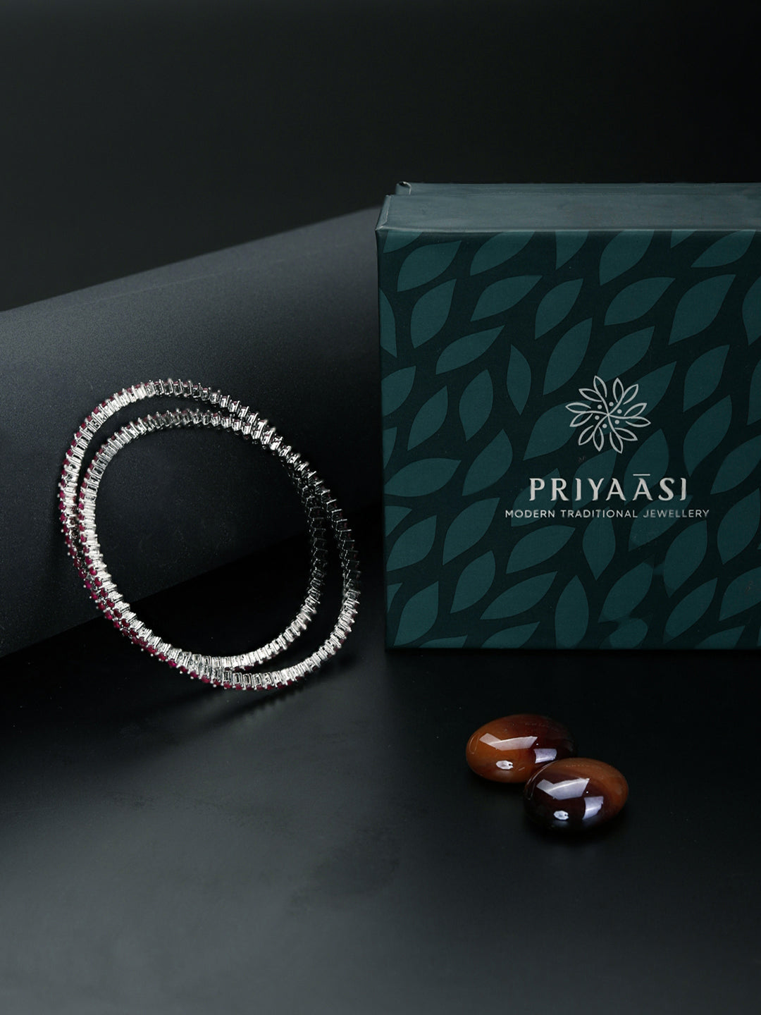 Priyaasi Women Purple Stones Silver Plated Bangles Set 