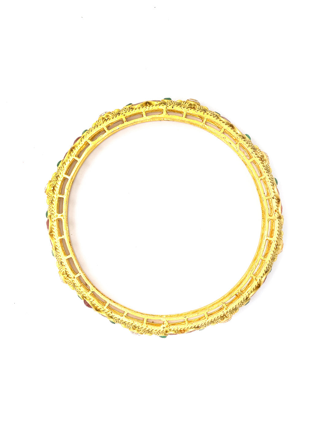 Priyaasi Women Multi Color Ruby Emaraled Gold-Polished Set Of 2 Bangles 