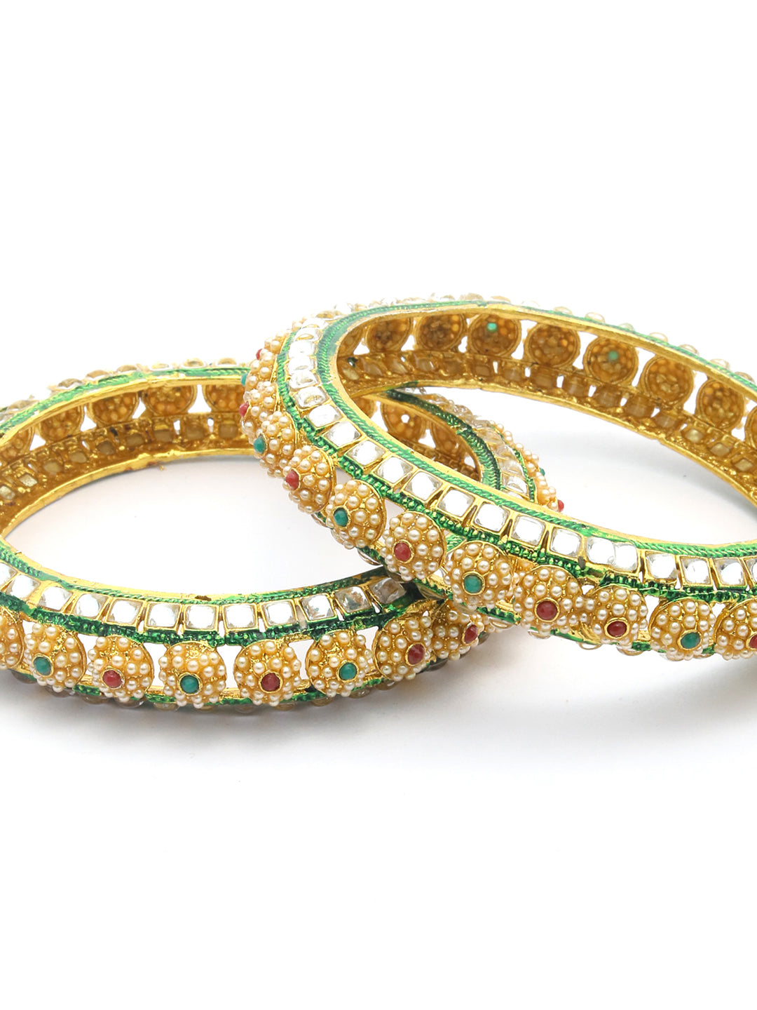 Priyaasi Women Multi Color Kundan Pearls Gold Platted Set Of 2 Bangles 