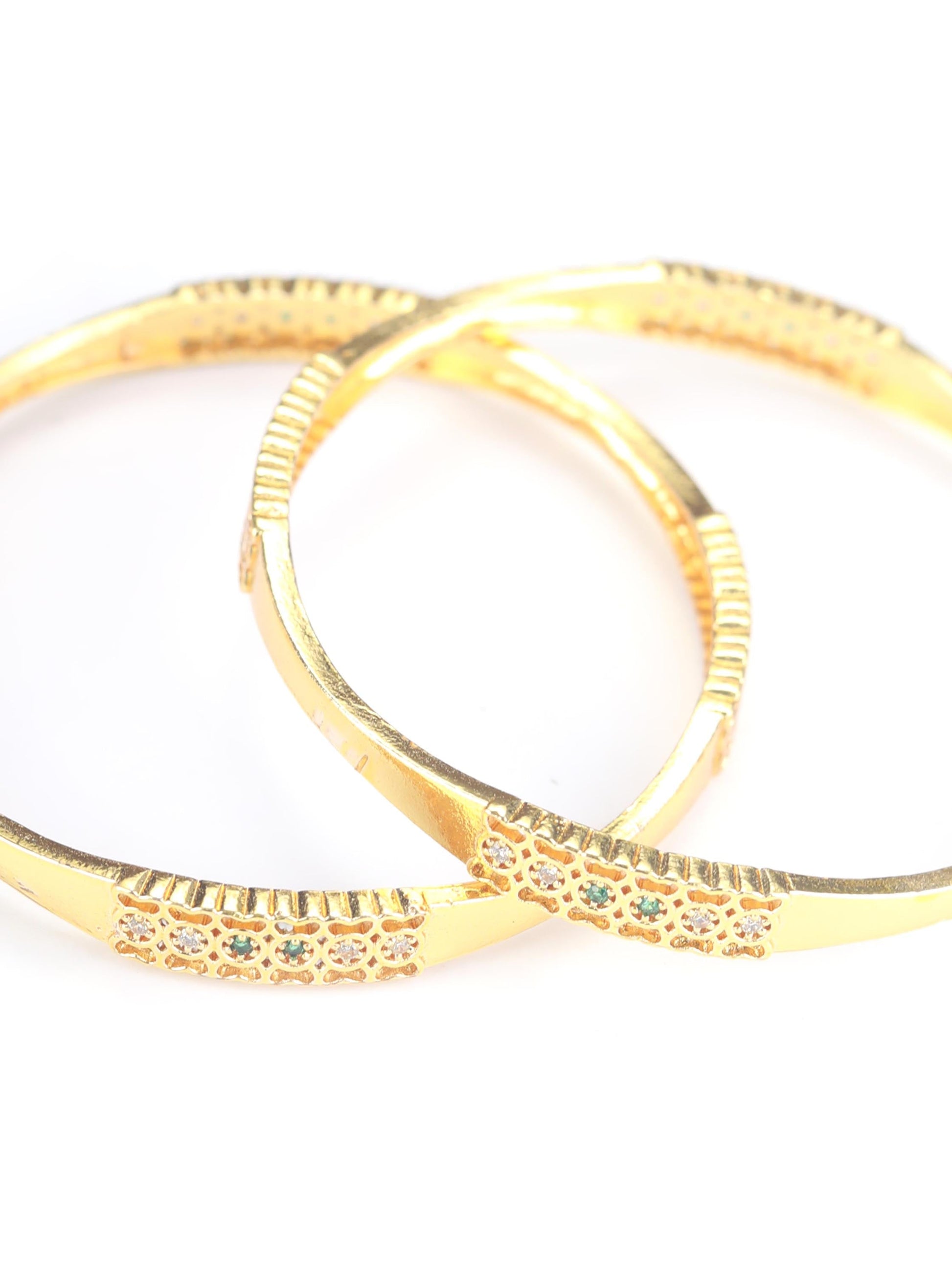 Priyaasi Women Green American Diamond Gold-Polished Set of 2 Bangle Set 