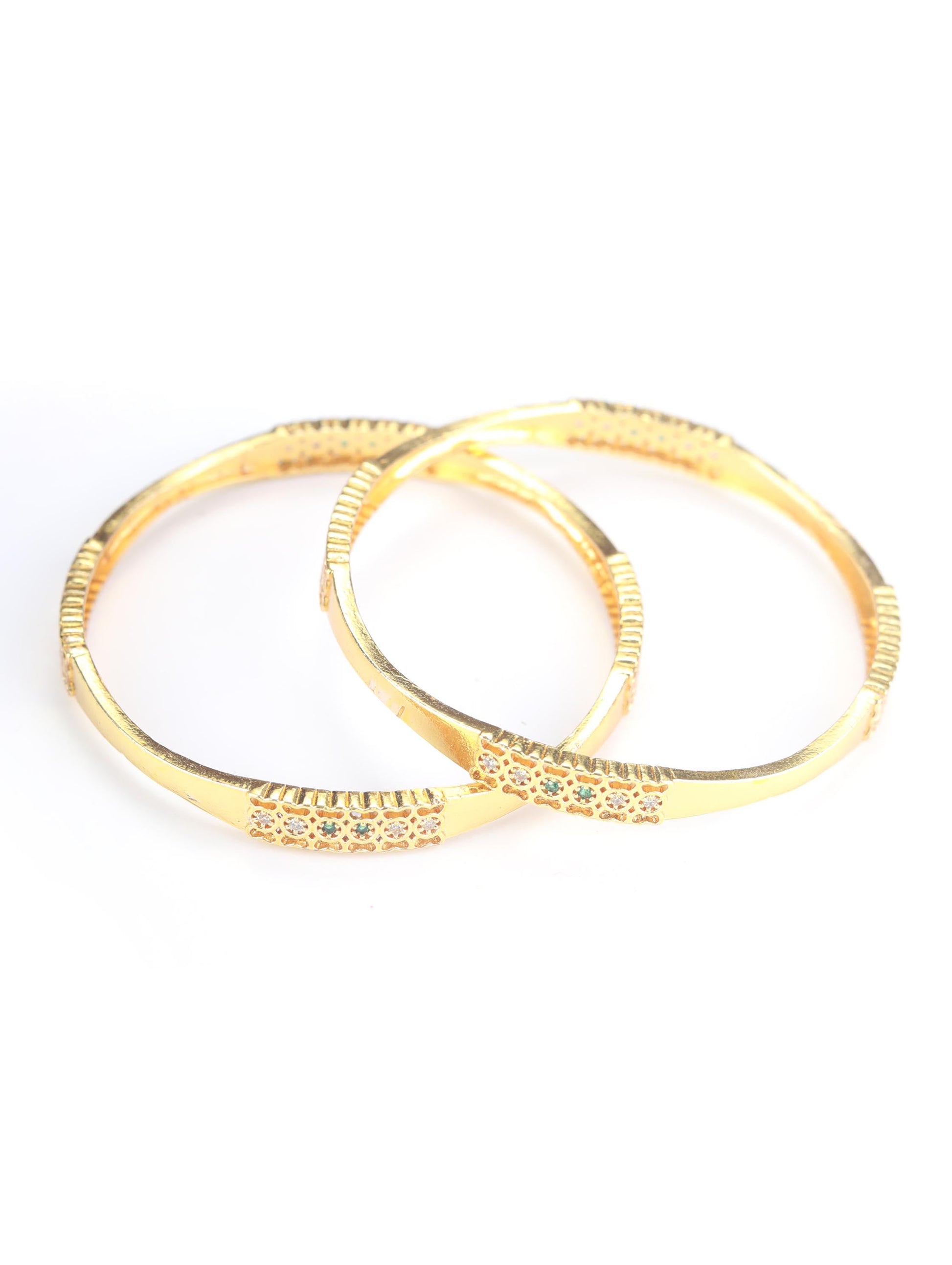 Priyaasi Women Green American Diamond Gold-Polished Set of 2 Bangle Set 