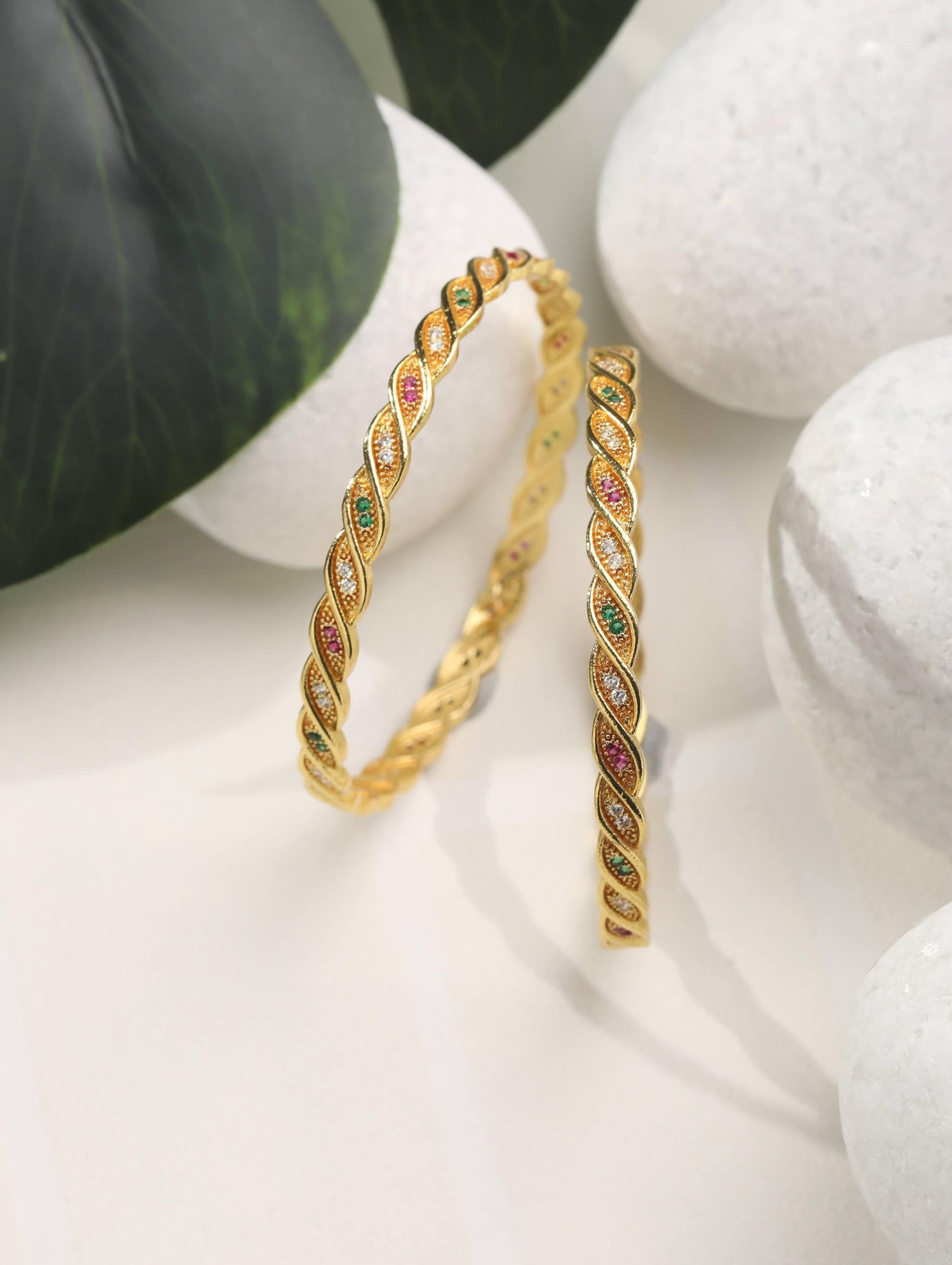 Priyaasi Women Multi-Color American Diamond Gold-Polished Set of 2 Bangle Set | Grab2Buy